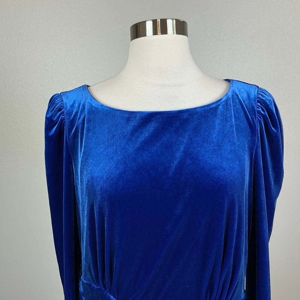 Ralph Lauren Blue Cocktail Dress Velvet Long Sleeve Boat Neck Sheath Size 12 - Picture 8 of 13